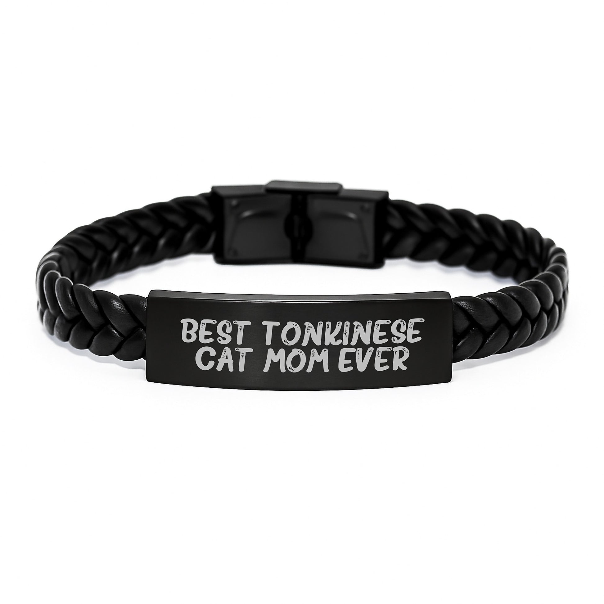 Funny Tonkinese Cat Mom Ever Interlaced Leather Birthday Unique Gift for Friends from Women, Gifts for Tonkinese Cat Lovers - Image 1
