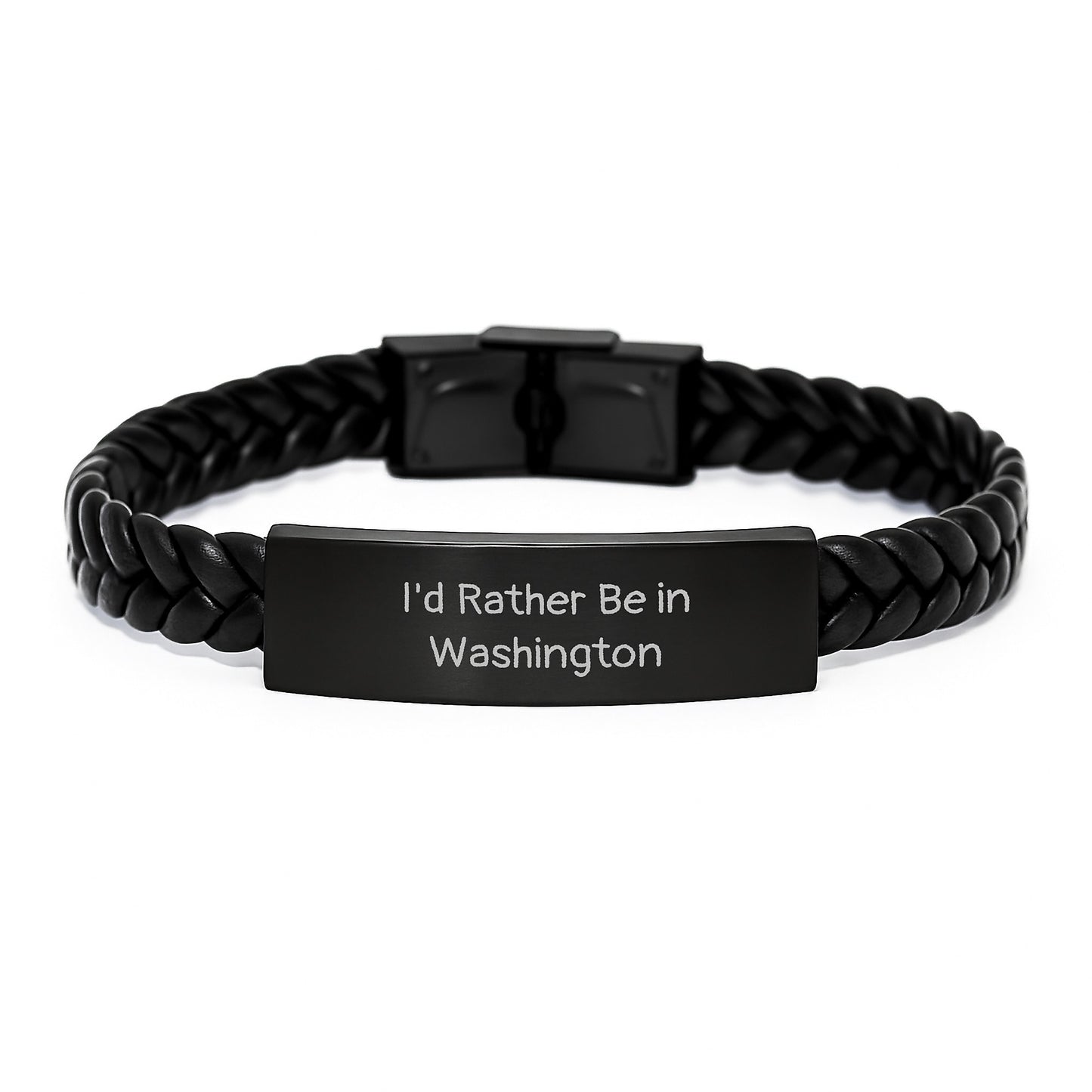 Washington Inspired Interlaced Leather Bracelet, I'd Rather Be In Washington Funny Quote, Graduation Unique Gifts for Men and Women from Friends - Image 1