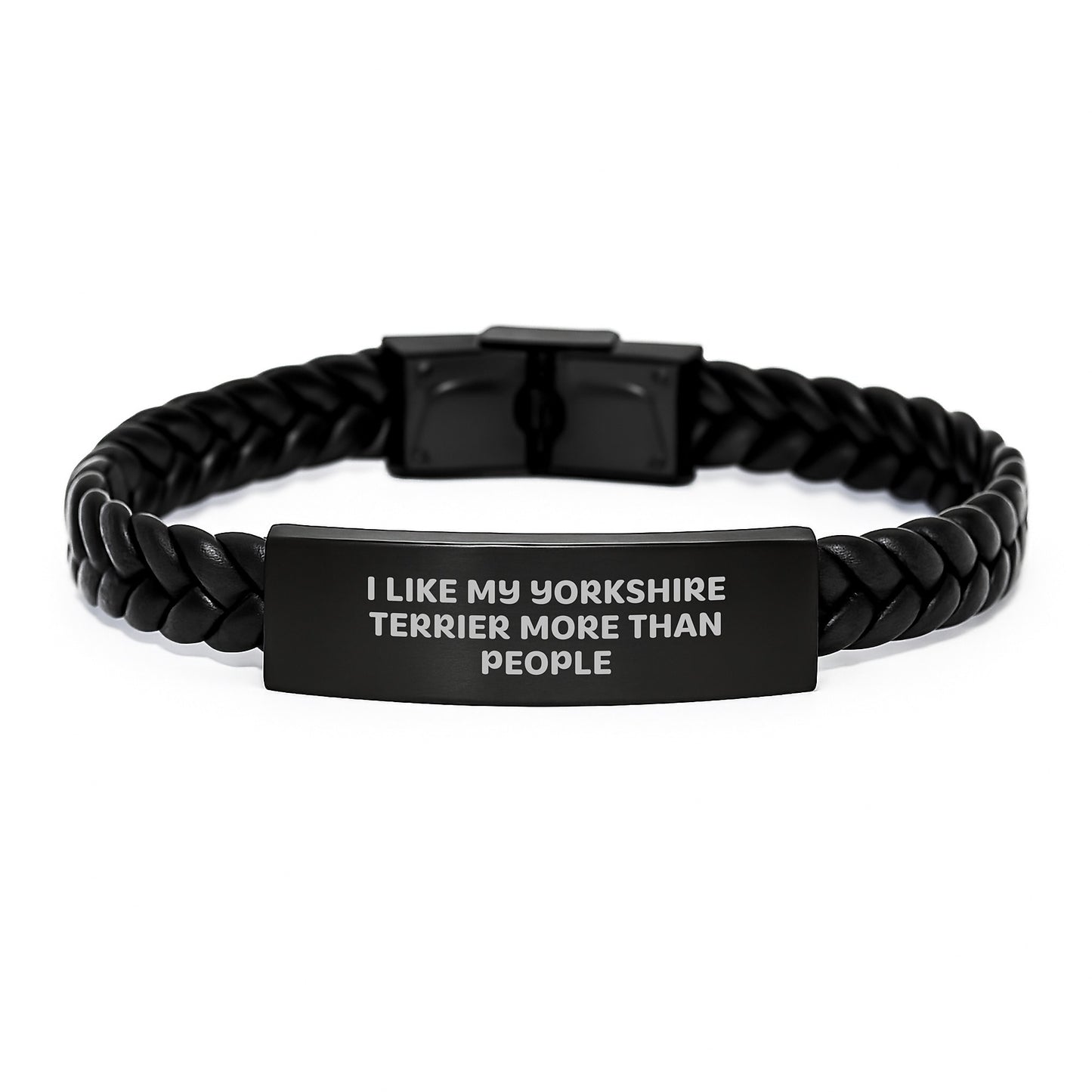 Yorkshire Terrier Dog Enthusiast's Gift, Funny Quote 'I Like My Yorkshire Terrier More Than People', Interlaced Leather Bracelet, Birthday Unique Gifts from Friends to Family - Image 1