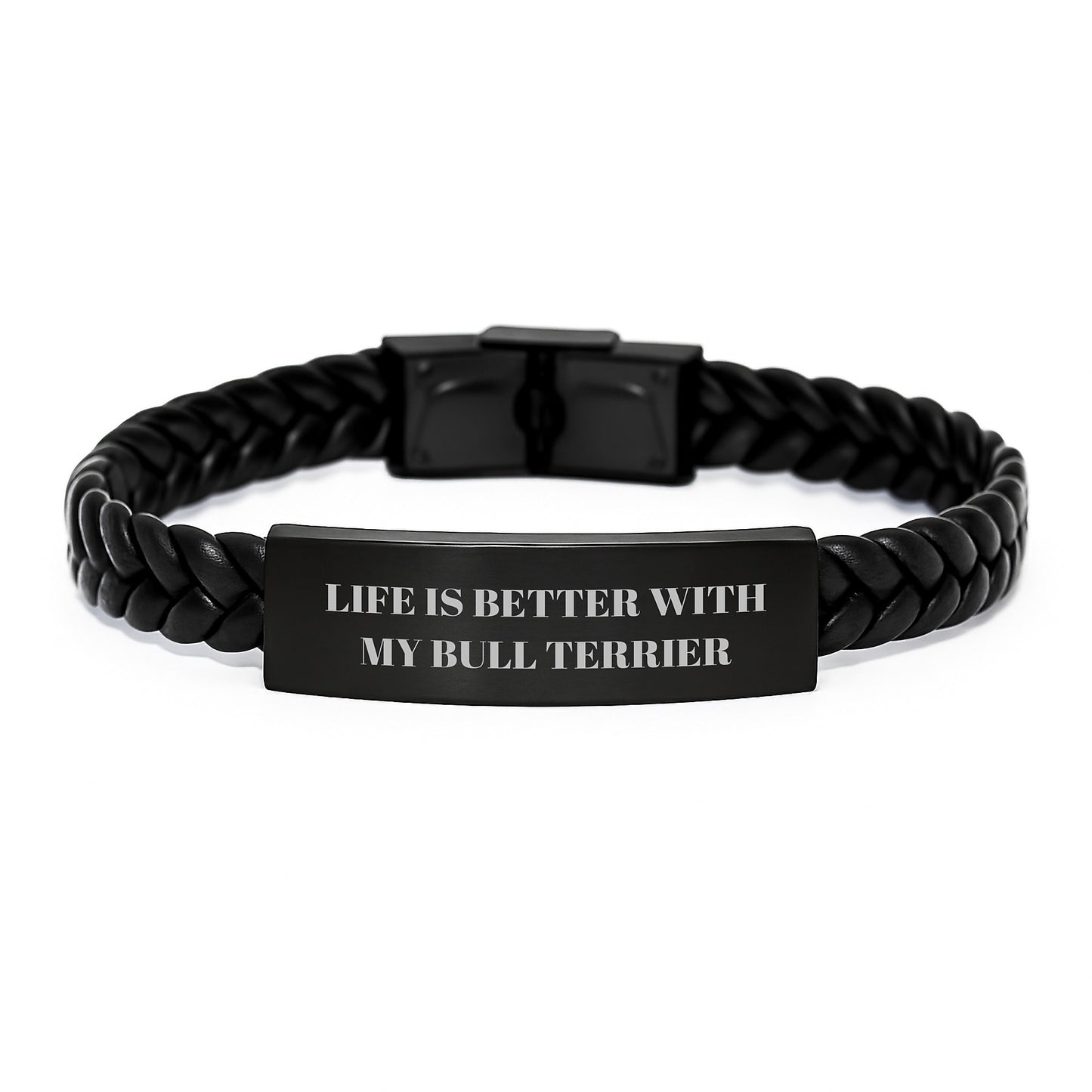 Funny Bull Terrier Dog Gifts for Him - Interlaced Leather Bracelet Birthday Unique Gifts from Friends, Family, Men, or Women - Life Is Better With My Bull Terrier - Image 1