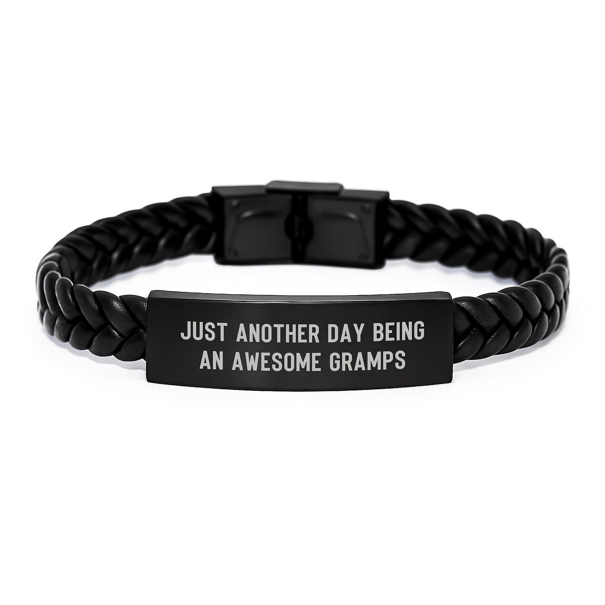Funny Gramps Gifts, Interlaced Leather Bracelet for Men, Just Another Day Being An Awesome Gramps, Birthday Unique Gifts from Family to Gramps - Image 1