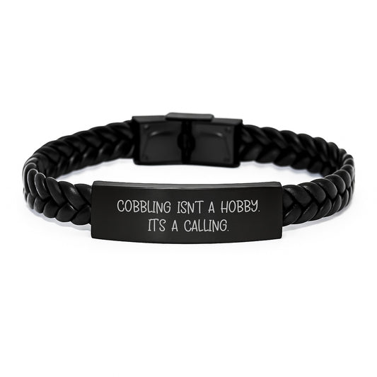 Funny Cobbling Gifts for Men - Interlaced Leather Bracelet with Stainless Steel, Perfect for Cobbling Enthusiasts, Christmas Unique Gifts from Friends to Friends - Image 1