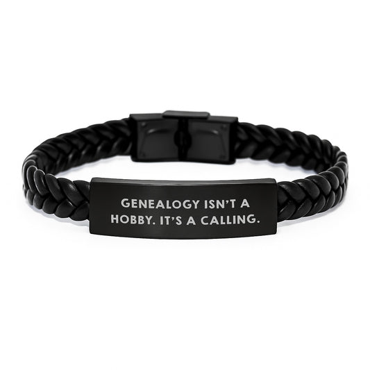 Genealogy Isn't A Calling, Interlaced Leather Bracelet Gifts for Genealogy Enthusiasts from Family Members, Unique Christmas Memorable Presents - Image 1