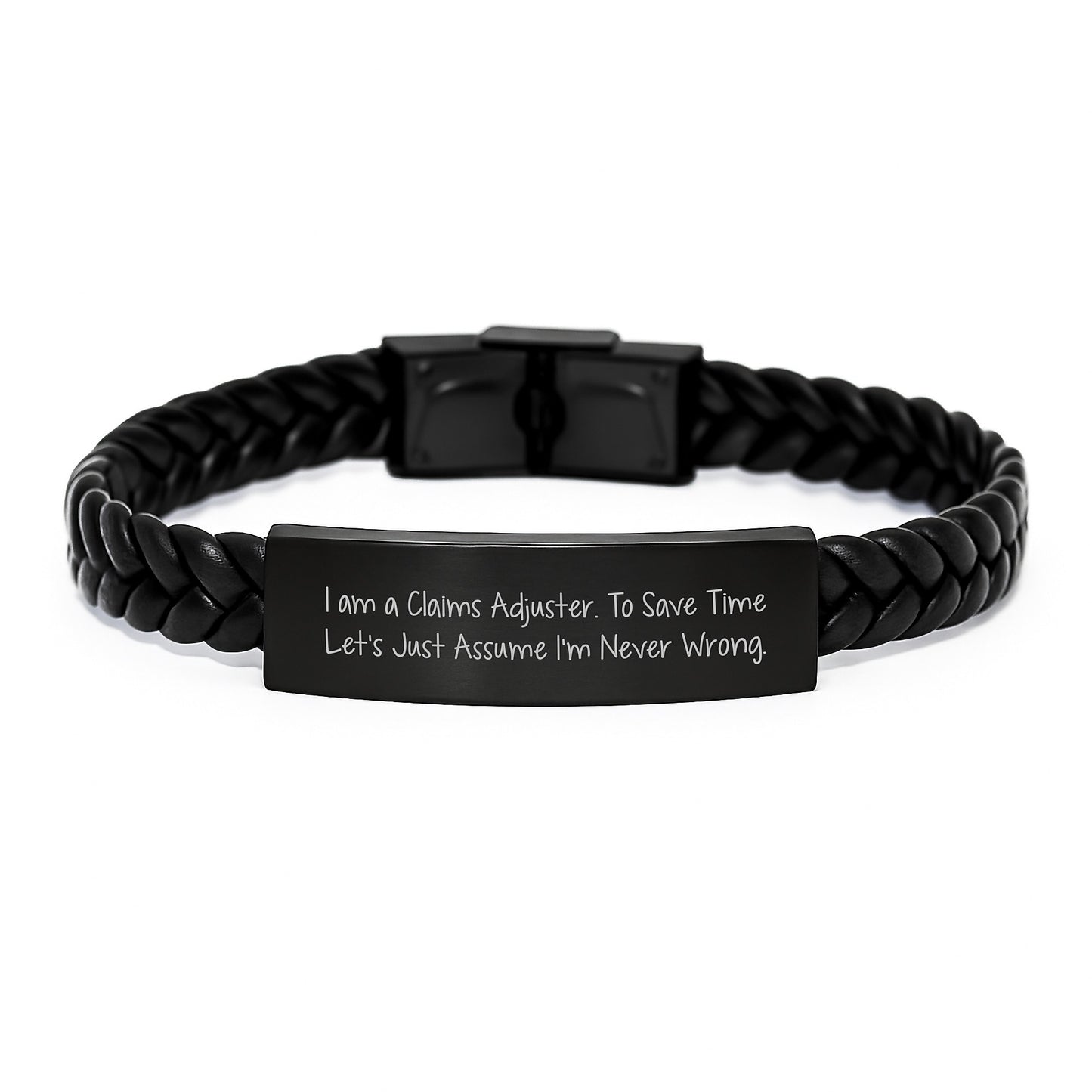 Funny Claims Adjuster Gifts from Friends - 'I'm Never Wrong' Interlaced Leather Bracelet for Men, Women, Coworkers, Family, Unique Christmas Memorable Presents - Image 1