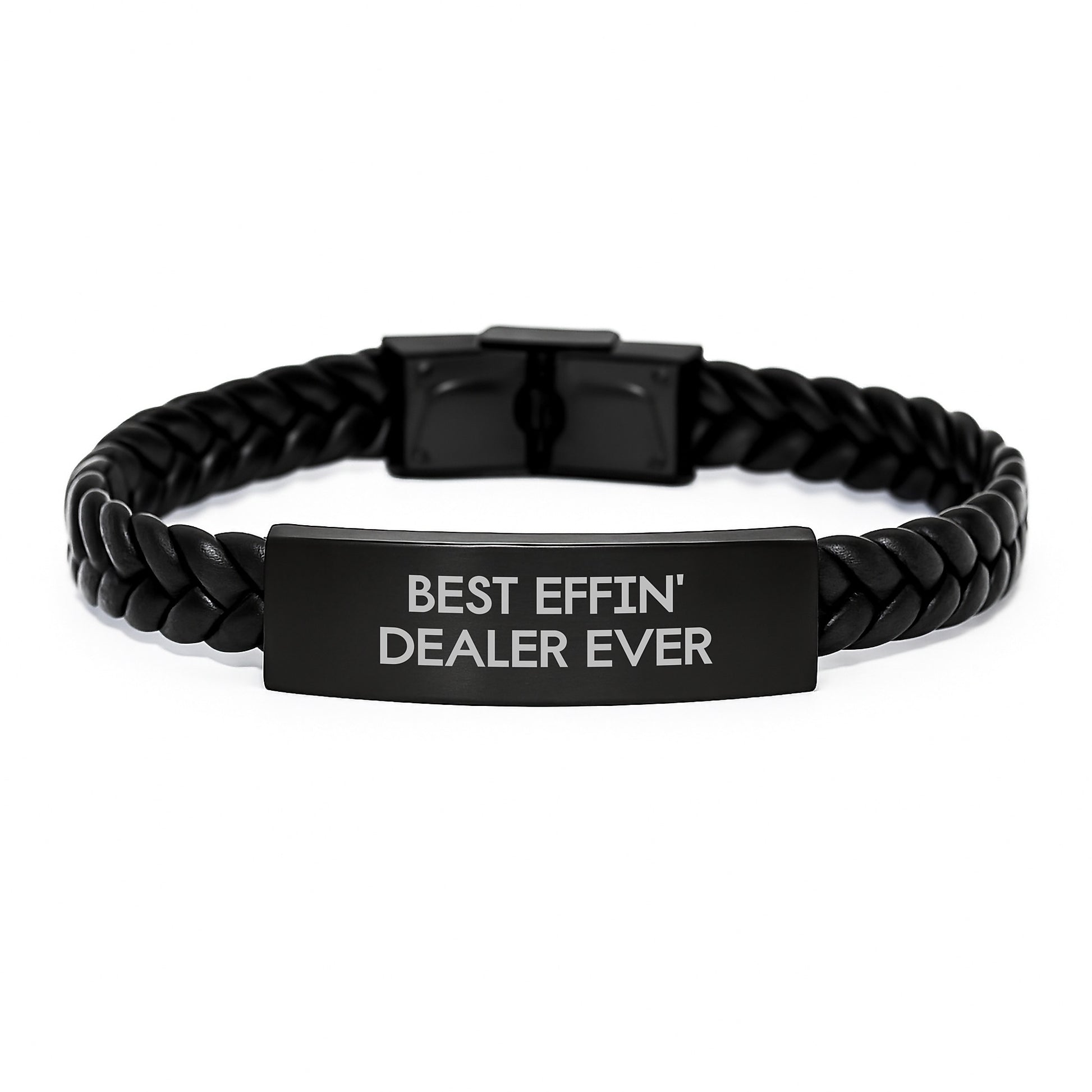 Funny Dealer Gifts for Him, Unique Interlaced Leather Bracelet with 'Best Effin' Dealer Ever' Quote, Christmas Unique Presents from Men to Friends - Image 1