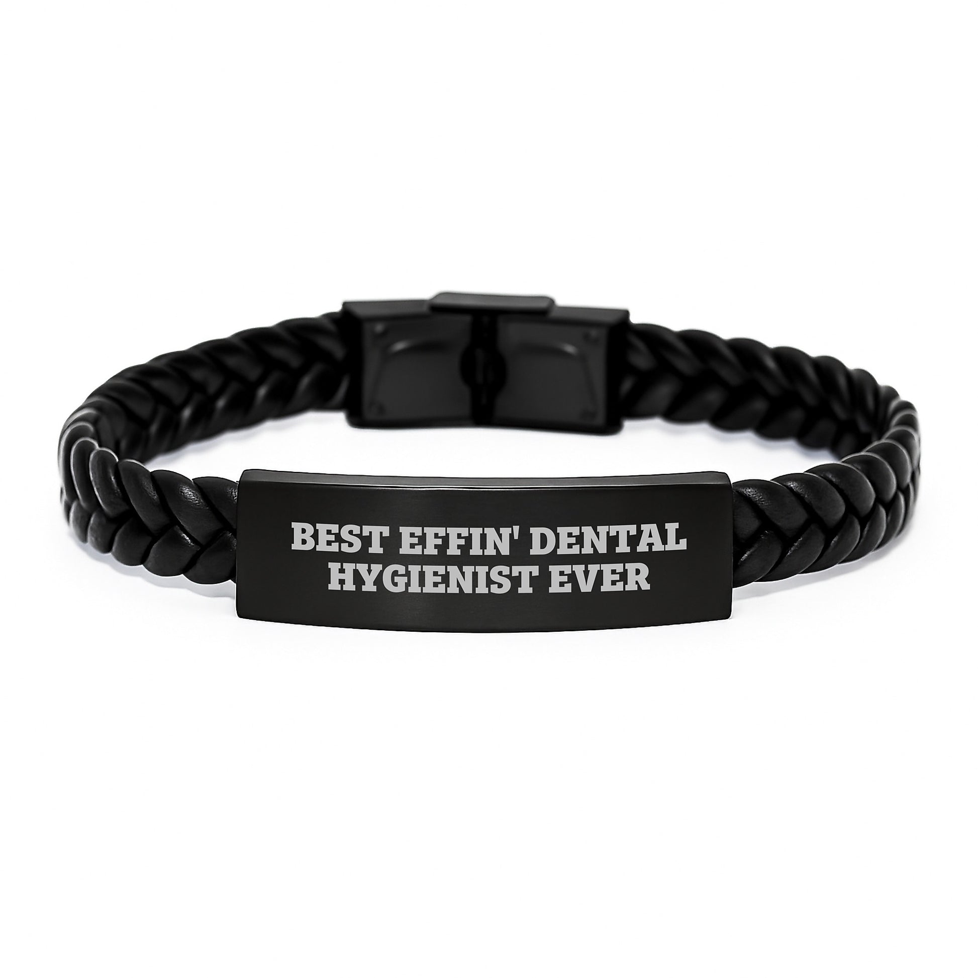 Funny Dental Hygienist Gifts for Men and Women - Best Effin' Interlaced Leather Bracelet, Christmas Unique - Image 1