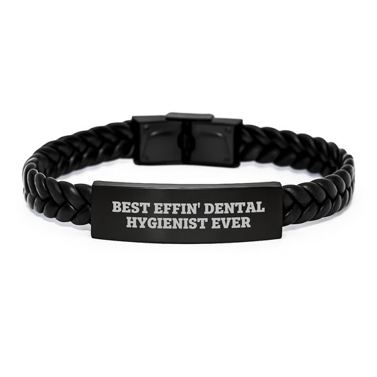 Funny Dental Hygienist Gifts for Men and Women - Best Effin' Interlaced Leather Bracelet, Christmas Unique - Image 1