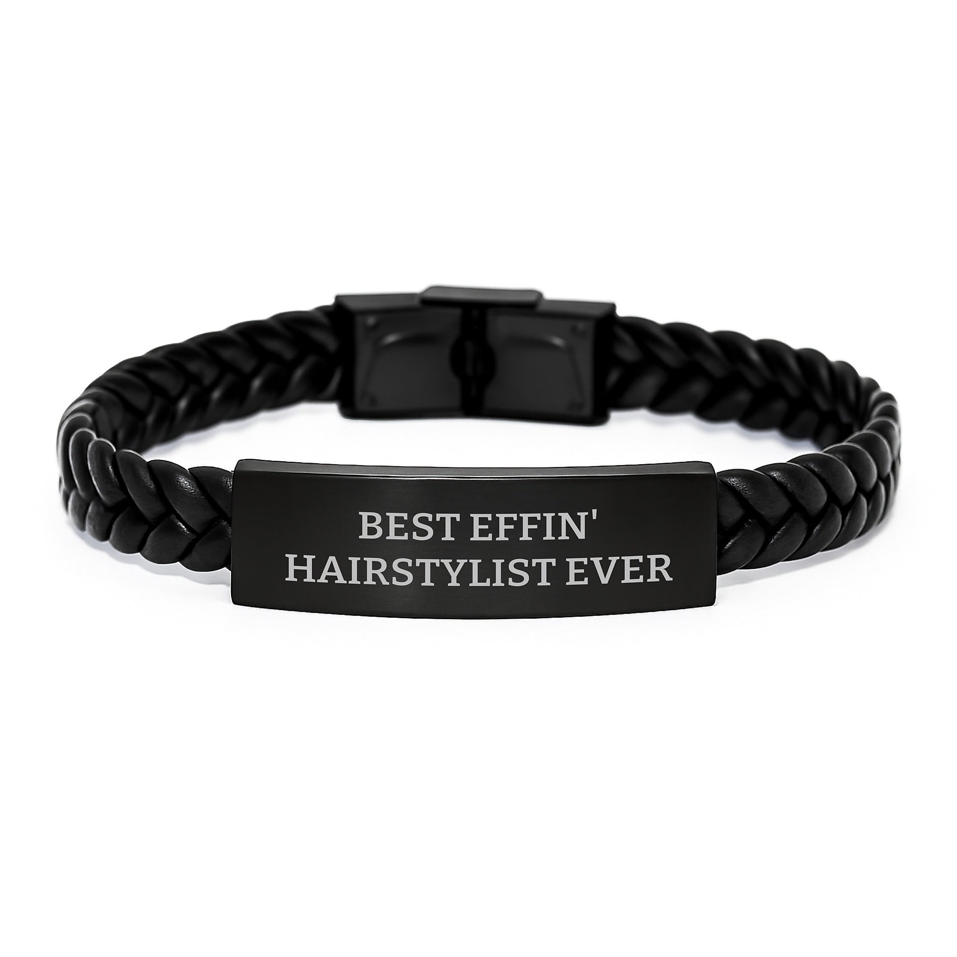 Funny Hairstylist Gifts from Friends, Best Effin' Interlaced Leather Bracelet for Hairstylist Men - Image 1