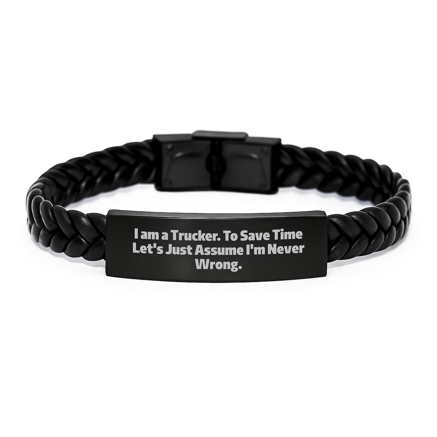 Funny Trucker Gifts for Men, Trucker Interlaced Leather Bracelet, Christmas Unique Gifts from Friends to Trucker - Image 1