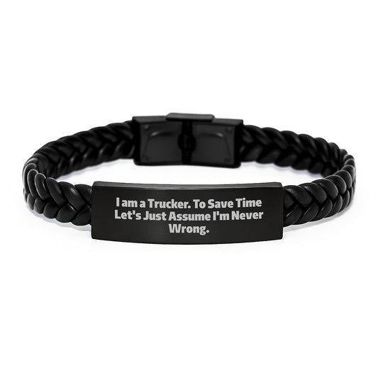 Funny Trucker Gifts for Men, Trucker Interlaced Leather Bracelet, Christmas Unique Gifts from Friends to Trucker - Image 1