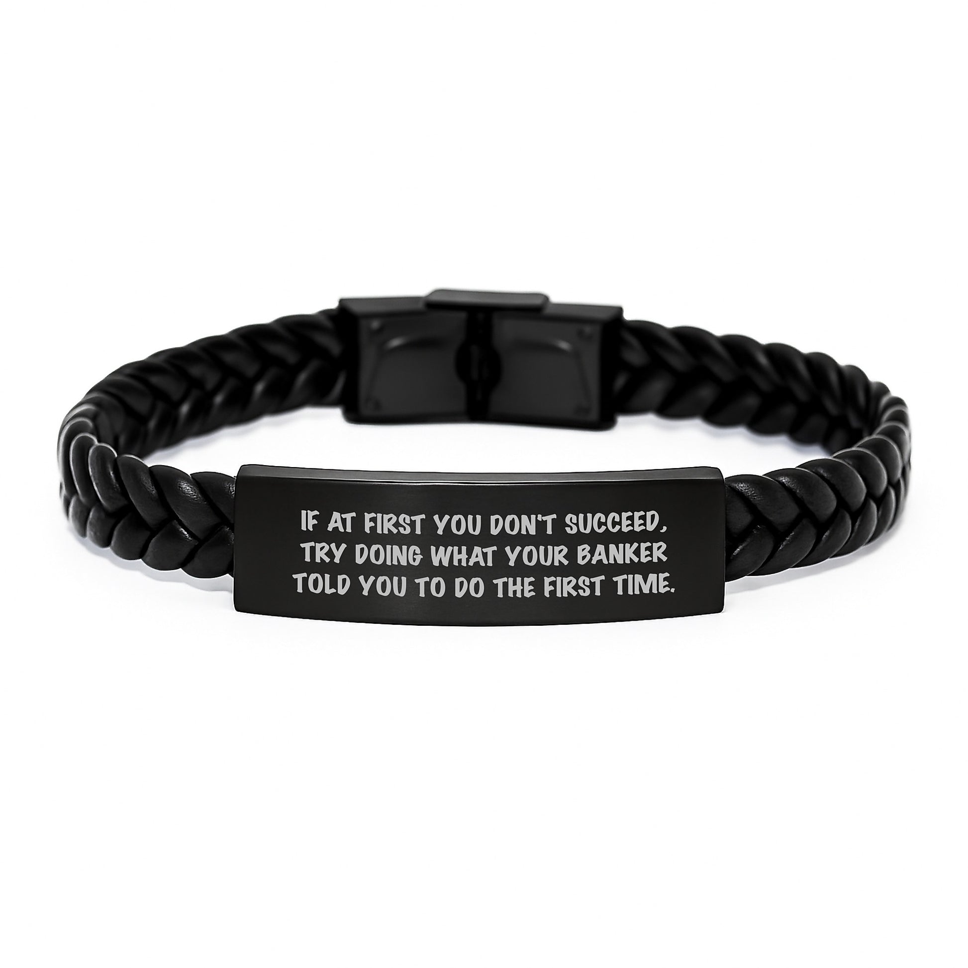 Funny Banker Gifts, Interlaced Leather Bracelet for Men, Christmas Unique Presents for Friends, Coworkers, Family from Banker, Gift Ideas for Bankers, Inspirational Quote - Image 1