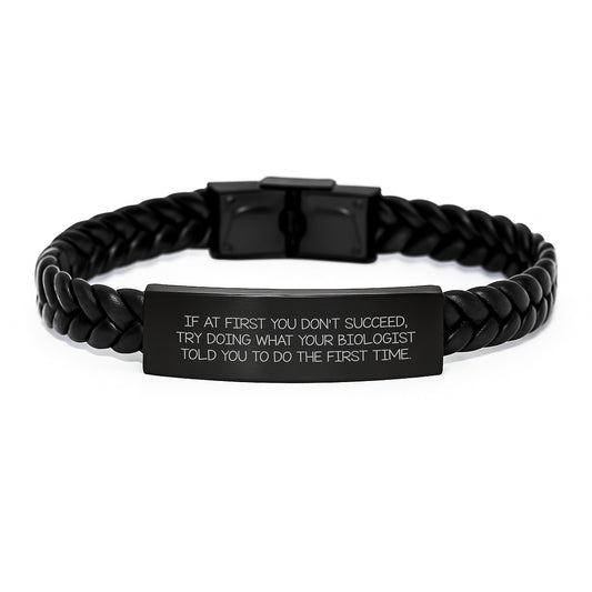 Funny Biologist Gifts for Men from Friends - Interlaced Leather Bracelet, Biologist Quote, Christmas Unique Gifts - Image 1