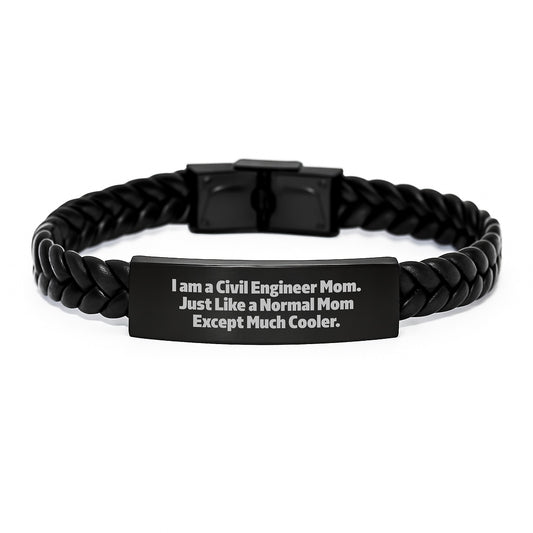 Civil Engineer Mom's Unique Interlaced Leather Bracelet, Funny Quote Gifts for Civil Engineer Friends and Family, Christmas Unique Presents - Image 1