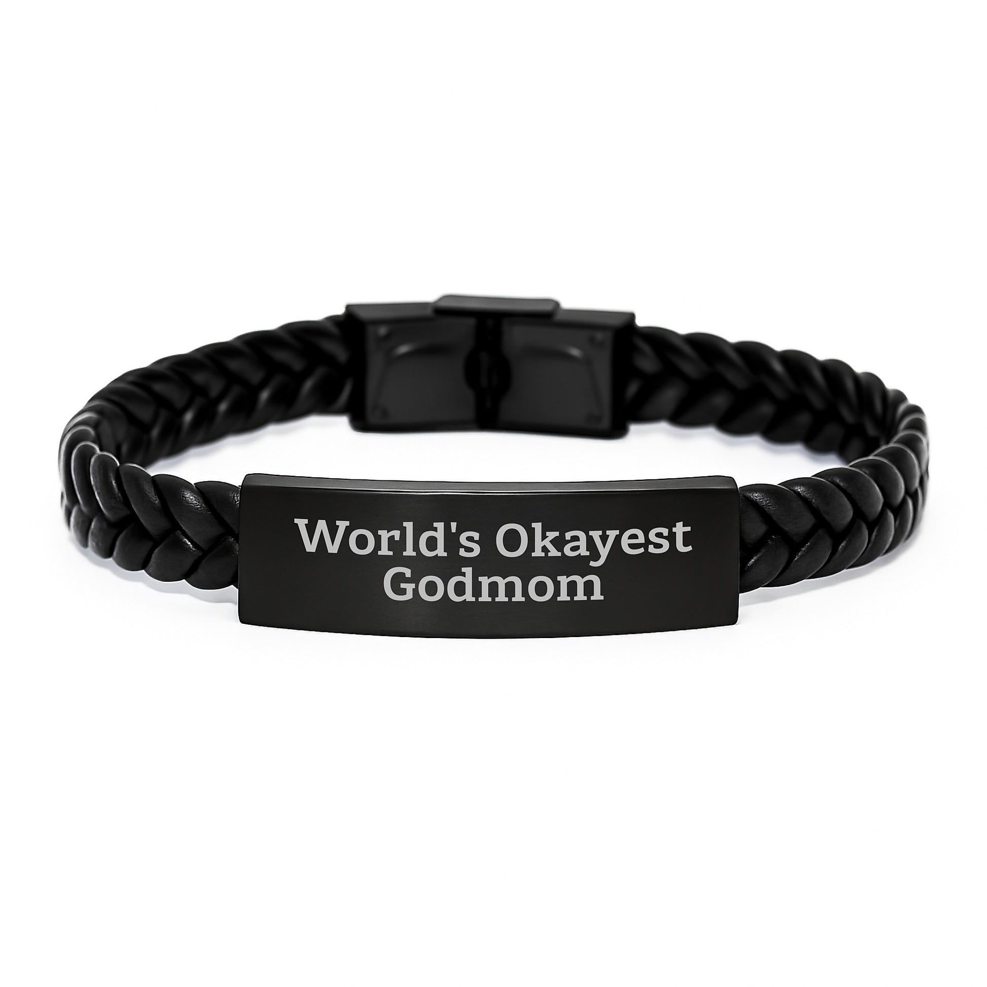 Funny Godmom Gifts, Interlaced Leather Bracelet for Godmom, 'World's Okayest Godmom' Christmas Unique Gifts from Family - Image 1