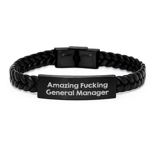 Funny General Manager Gifts from Men, Unique Interlaced Leather Bracelet for General Manager Birthday Christmas Unique Gifts, Amazing F--king General Manager Quote Men's Leather Accessories - Image 1