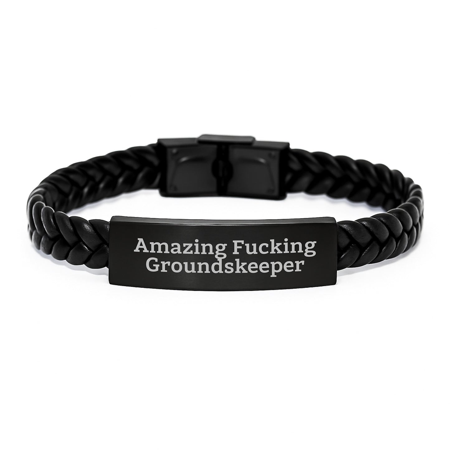 Funny groundskeeper Gifts for Men - Interlaced Leather Bracelet, groundskeeper Quote, Stainless Steel, PU Leather, Christmas Unique Presents from Friends, Coworkers, Family - Image 1