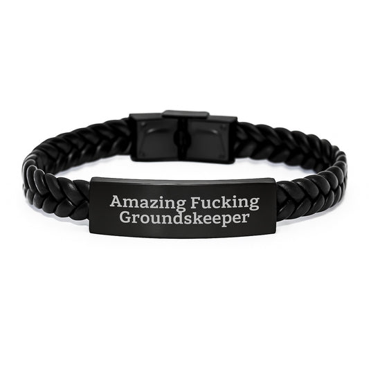 Funny groundskeeper Gifts for Men - Interlaced Leather Bracelet, groundskeeper Quote, Stainless Steel, PU Leather, Christmas Unique Presents from Friends, Coworkers, Family - Image 1