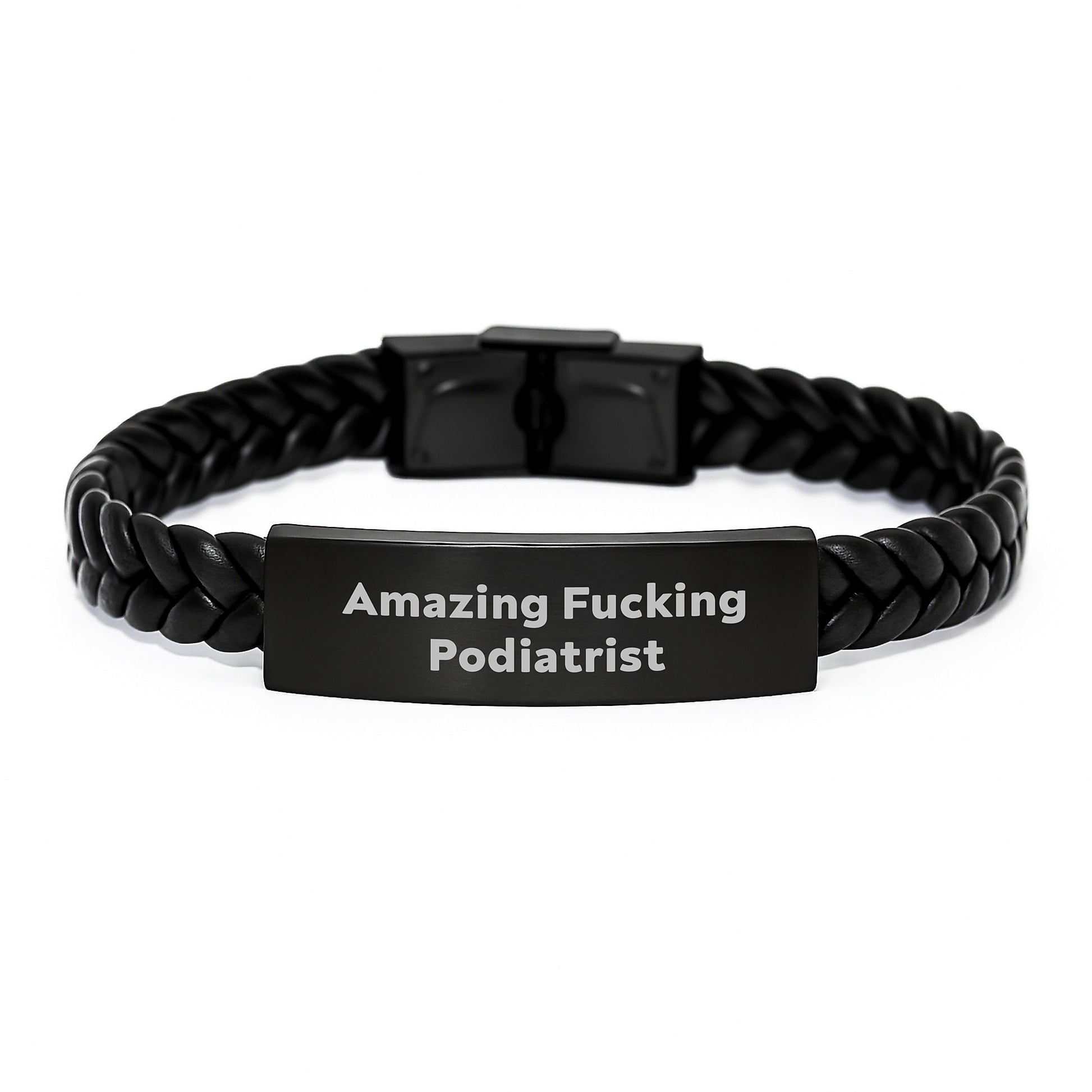 Funny Podiatrist Gifts for Men, Interlaced Leather Bracelet with 'Amazing F--king Podiatrist' Quote, Christmas Unique Gifts from Friends - Image 1