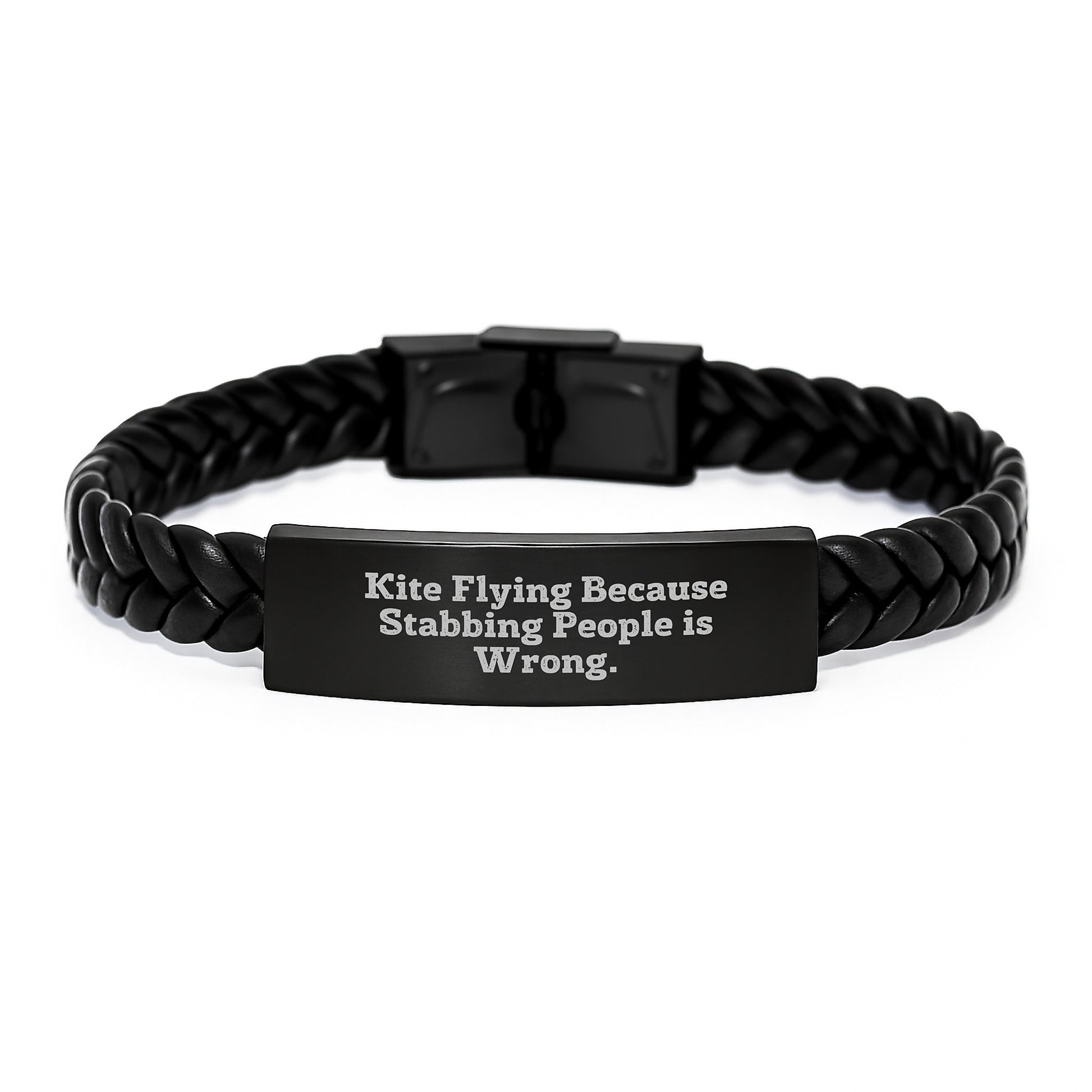 Funny Kite Flying Inspirational Interlaced Leather Bracelet Gifts from Friends for Christmas Unique Kite Enthusiasts Men with Stabbing Sarcasm Message - PU Leather Stainless Steel Accessories - Image 1