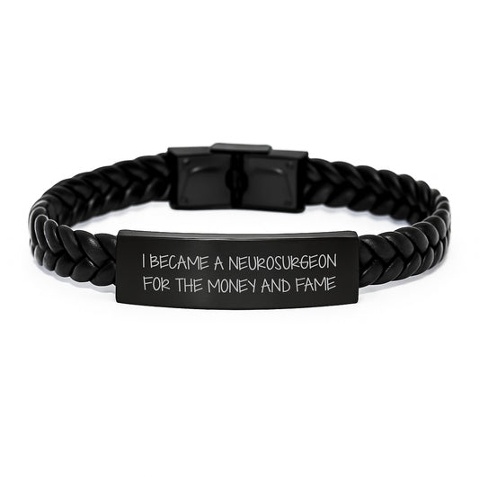 Funny Neurosurgeon Gifts for Men - Interlaced Leather Bracelet, Stainless Steel Engraved, Gifts from Friends to Neurosurgeon, Christmas Unique Gifts for Him - Image 1