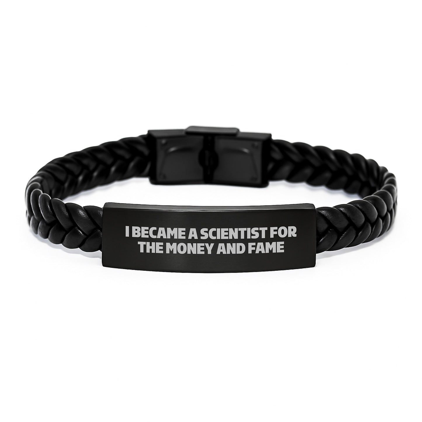 Funny Scientist Gifts from Friends - Christmas Unique Scientist Interlaced Leather Bracelet, I Became A Scientist For The Money And Fame Quote, Men, Women, Family - Scientist Bracelet - Image 1