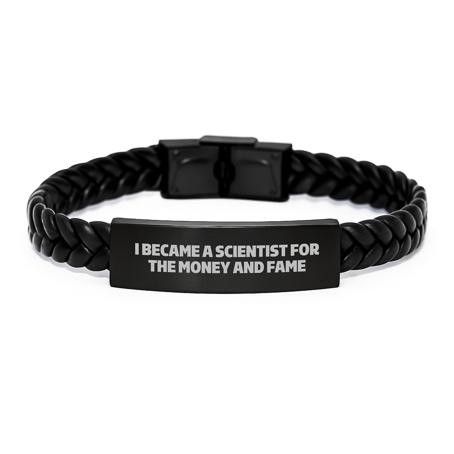 Funny Scientist Gifts from Friends - Christmas Unique Scientist Interlaced Leather Bracelet, I Became A Scientist For The Money And Fame Quote, Men, Women, Family - Scientist Bracelet - Image 1