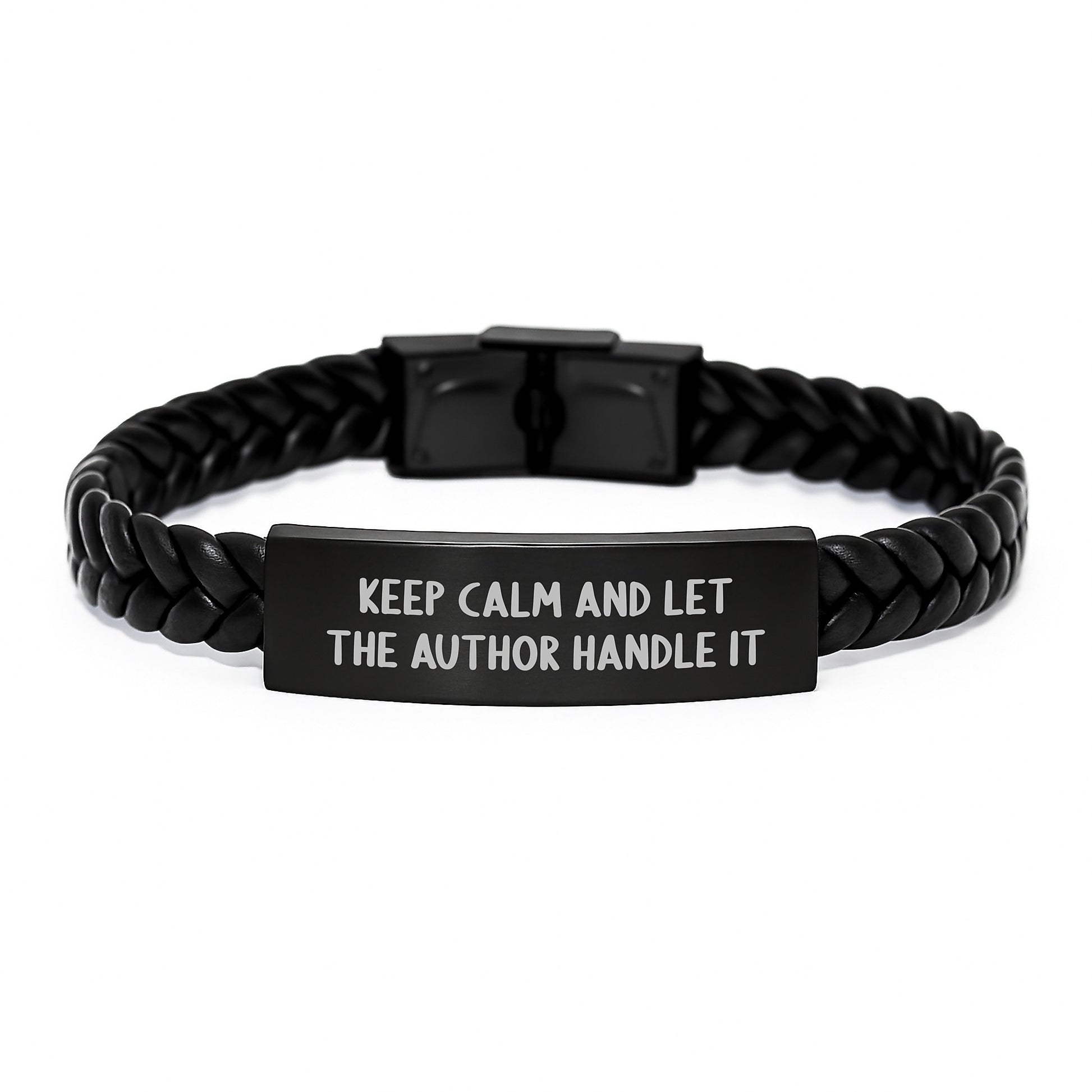 Funny Author Gifts from Friends, Keep Calm And Let The Author Handle It Interlaced Leather Bracelet for Graduation, Author Men Women Friends Coworkers Family - Image 1