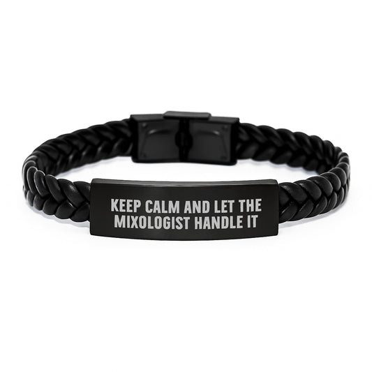 Funny Mixologist Gifts from Friends - Keep Calm And Let It Handle It, Interlaced Leather Graduation Unique Gifts for Mixologist Men - Image 1