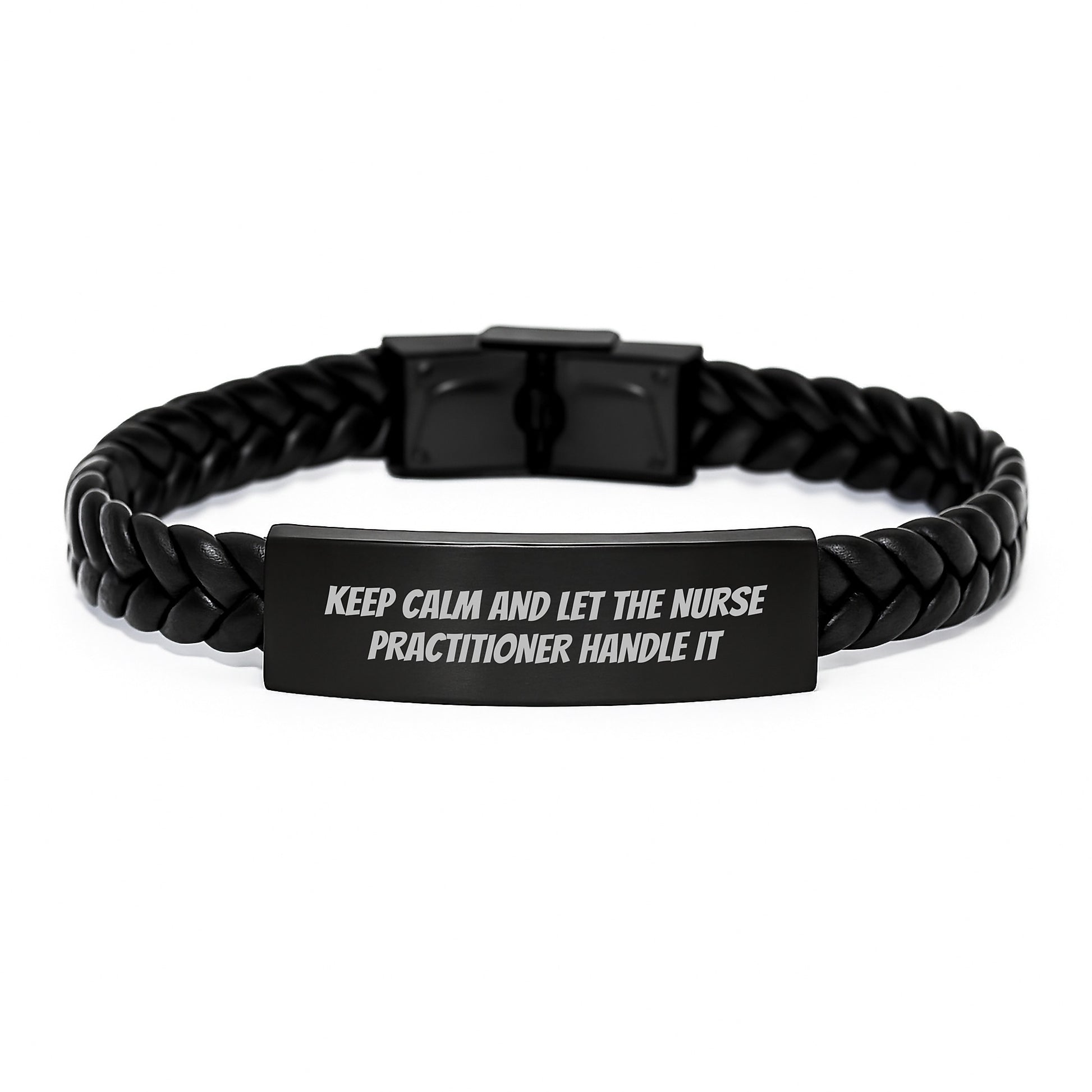 Funny Nurse Practitioner Gifts for Men or Women - Christmas Unique Interlaced Leather Bracelet from Family or Friends - 'Keep Calm And Let The Nurse Practitioner Handle It' Quote - Image 1