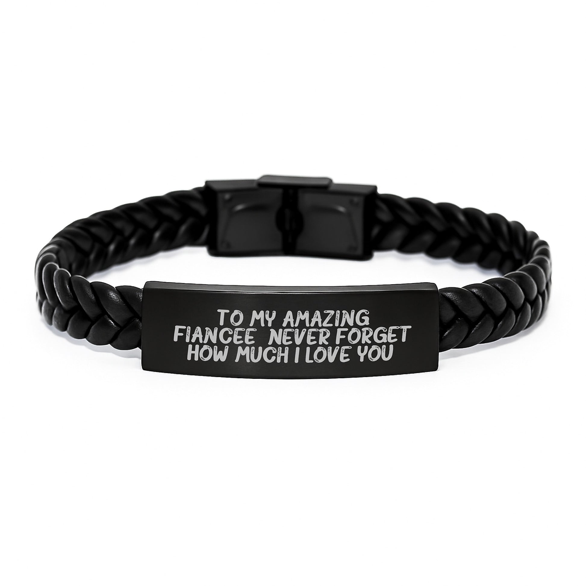 Show Your Love Gifts from Men to Fiancee, Interlaced Leather Bracelet with Engraved Quote, Christmas Unique Gifts - Image 1