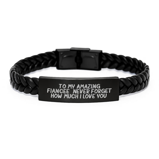 Show Your Love Gifts from Men to Fiancee, Interlaced Leather Bracelet with Engraved Quote, Christmas Unique Gifts - Image 1