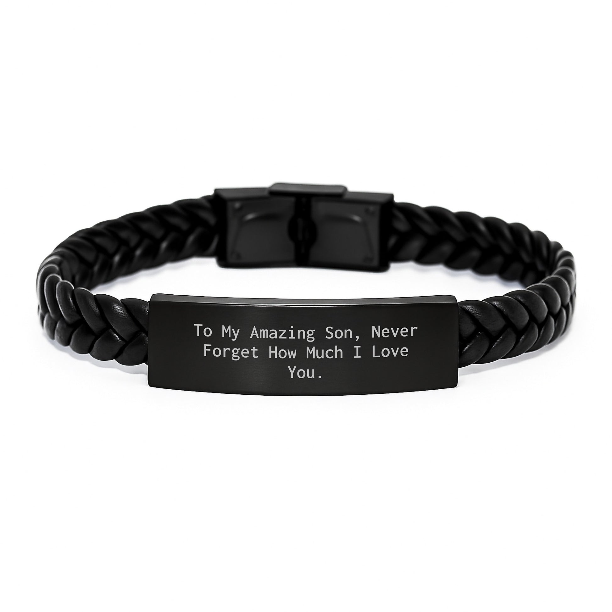 Inspirational Gifts for Son - Unique Interlaced Leather Bracelet - To My Amazing Son, Never Forget How Much I Love You. - Image 1