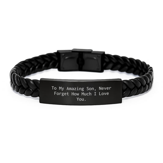 Inspirational Gifts for Son - Unique Interlaced Leather Bracelet - To My Amazing Son, Never Forget How Much I Love You. - Image 1