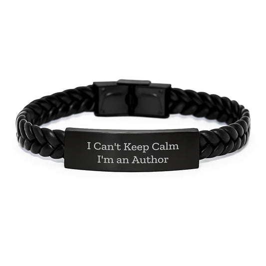 Author's Proud I Can't Keep Calm Interlaced Leather Graduation Gifts from Friends, Family, or Coworkers for Men and Women, Funny Author Quote - Image 1