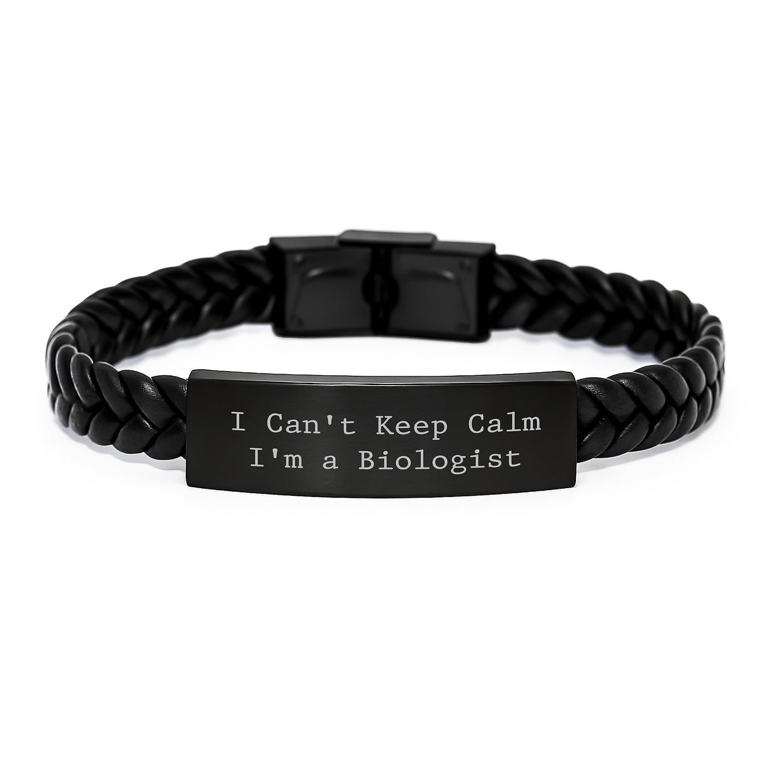 Funny Biologist Gifts from Friends - I Can't Keep Calm I'm A Biologist, Biologist Christmas Unique Gifts, Interlaced Leather Bracelet for Men - Image 1
