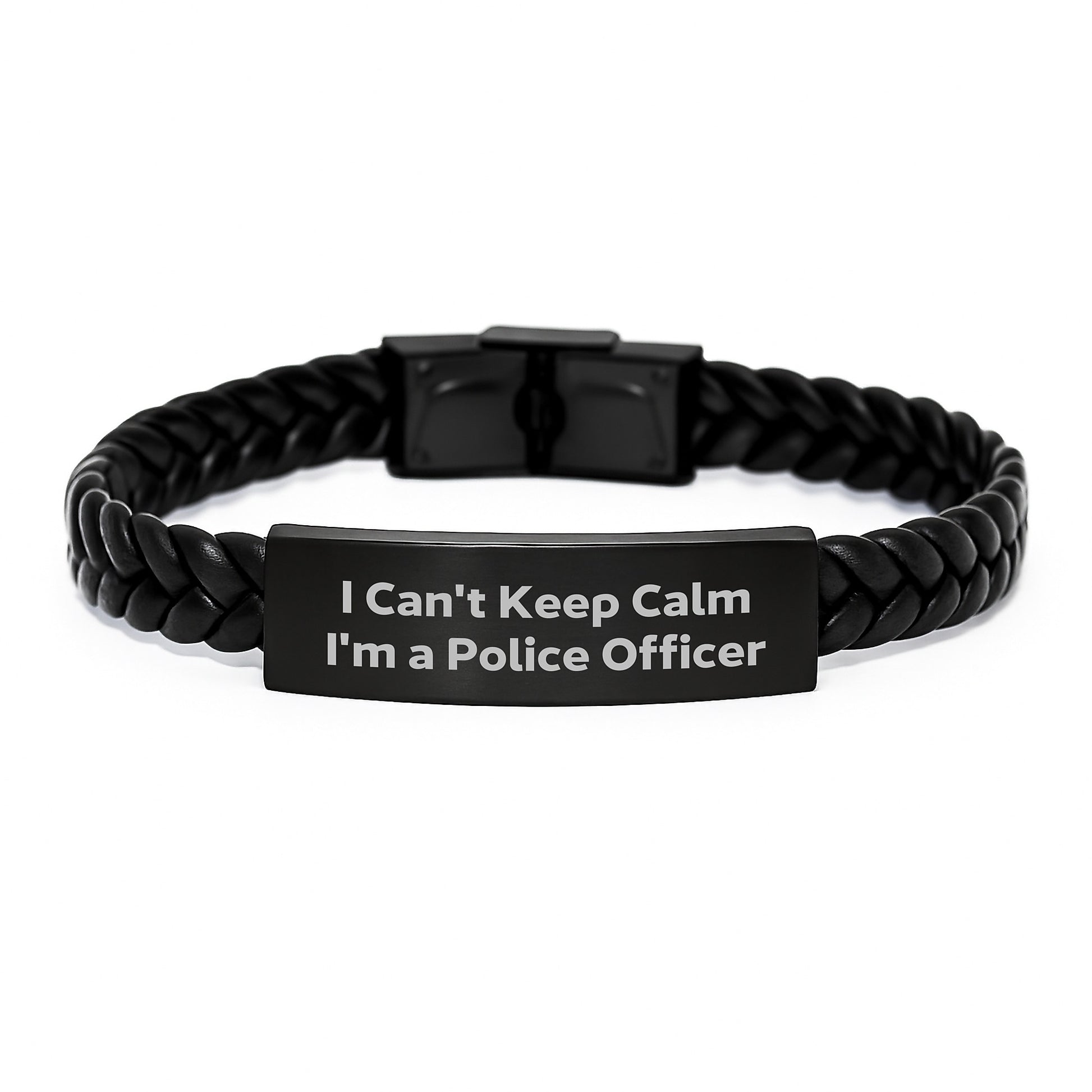 Funny Police Officer Gifts from Friends, Christmas Unique Interlaced Leather Bracelet I Cant Keep Calm Im A Police Officer - Image 1