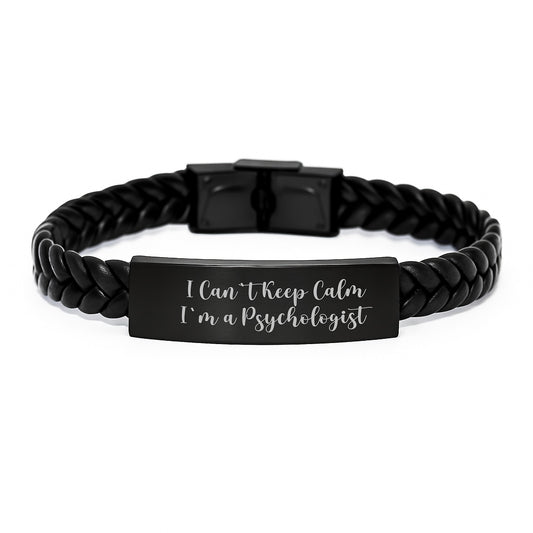 Funny Psychologist Gifts for Men, I Can't Keep Calm I'm A Psychologist Interlaced Leather Bracelet, Christmas Unique Presents for Psychologist Friends - Image 1