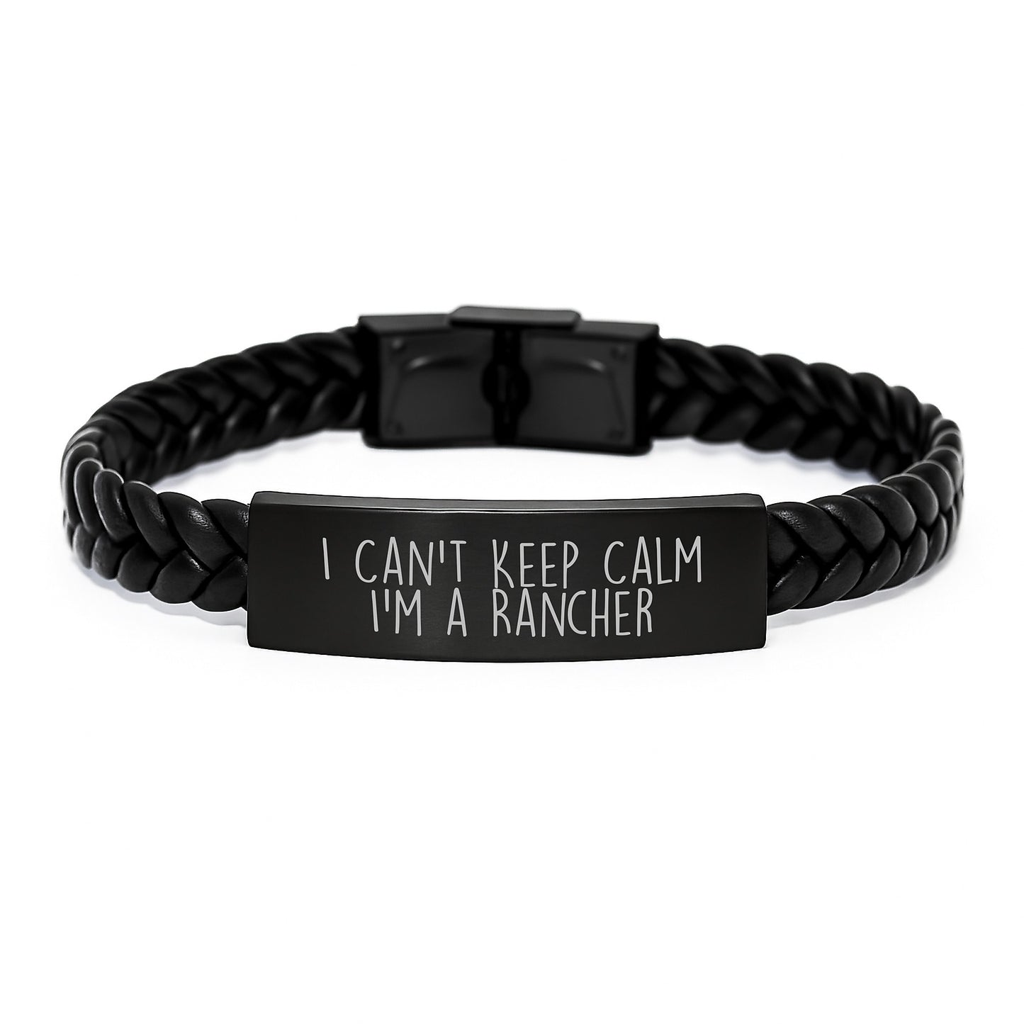 Funny Rancher Gifts for Him, I Can't Keep Calm I'm A Rancher Interlaced Leather Bracelet, Graduation Unique Gifts from Family, Friends, Coworkers - Image 1