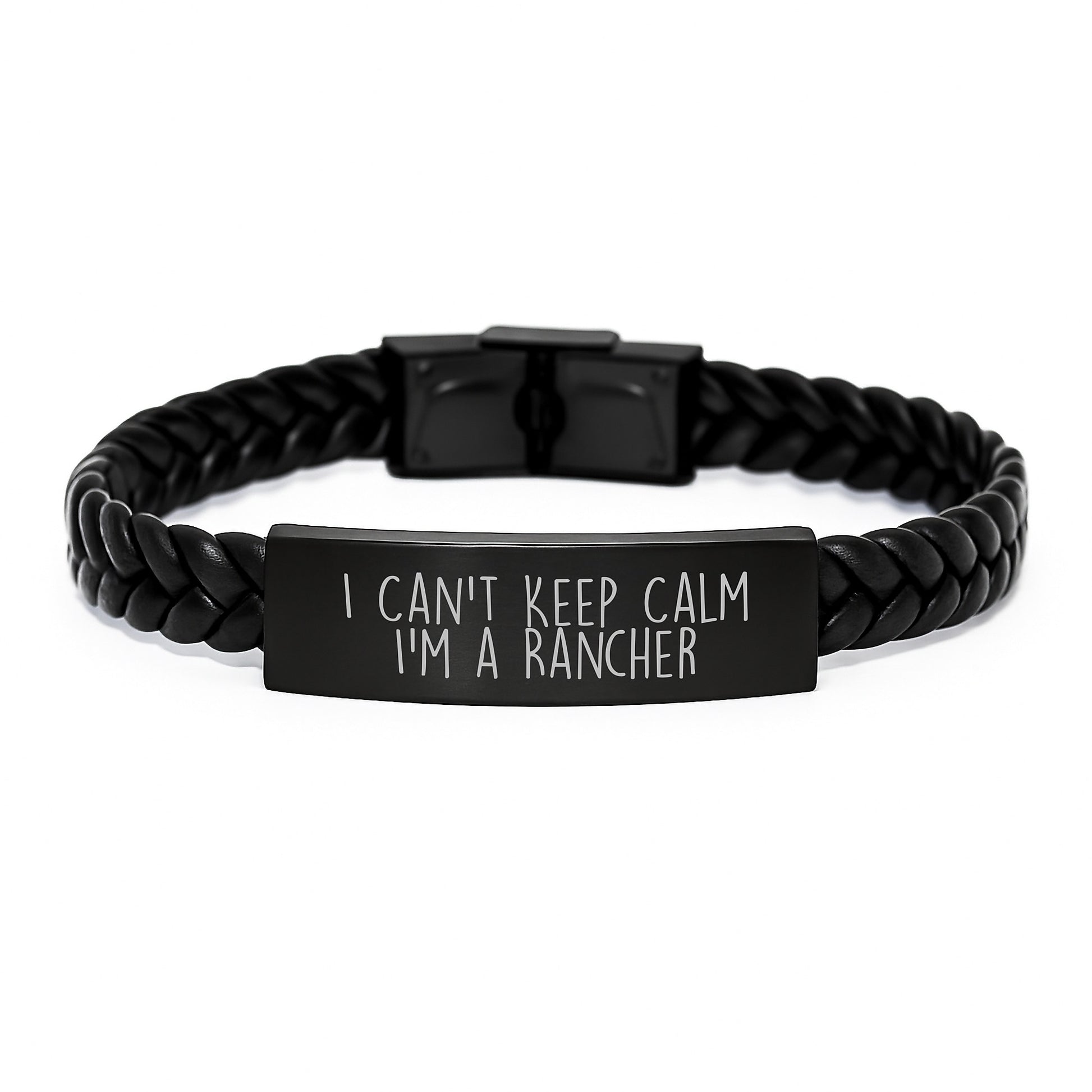 Funny Rancher Gifts for Him, I Can't Keep Calm I'm A Rancher Interlaced Leather Bracelet, Graduation Unique Gifts from Family, Friends, Coworkers - Image 1