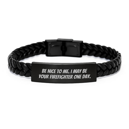 Funny Firefighter Gifts, Interlaced Leather Bracelet Quote, Gifts from Friends to Firefighter, Gifts for Firefighter Graduation Unique - Image 1
