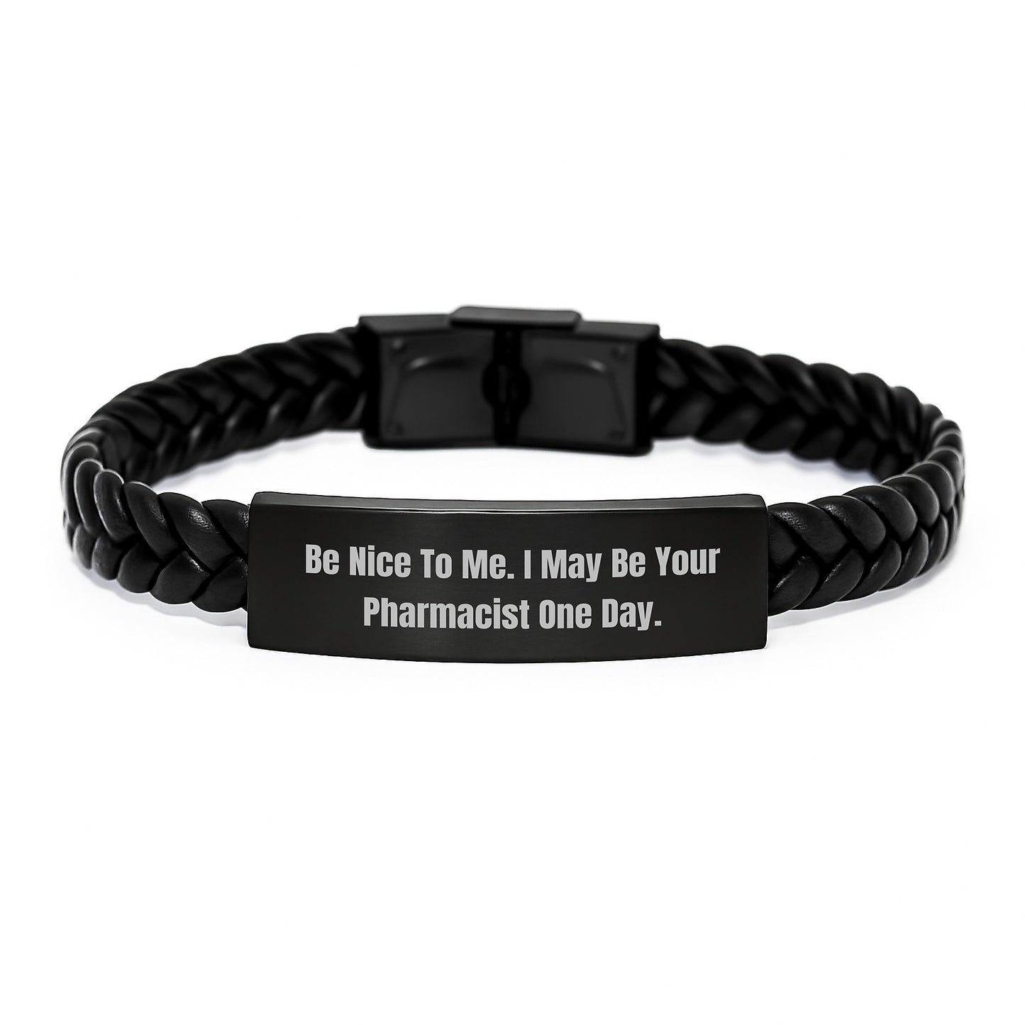 A Funny Gift for Your Favorite Pharmacist, Birthday Unique Gifts from Friends to Coworkers - Interlaced Leather Bracelet with Engraved Stainless Steel - Image 1