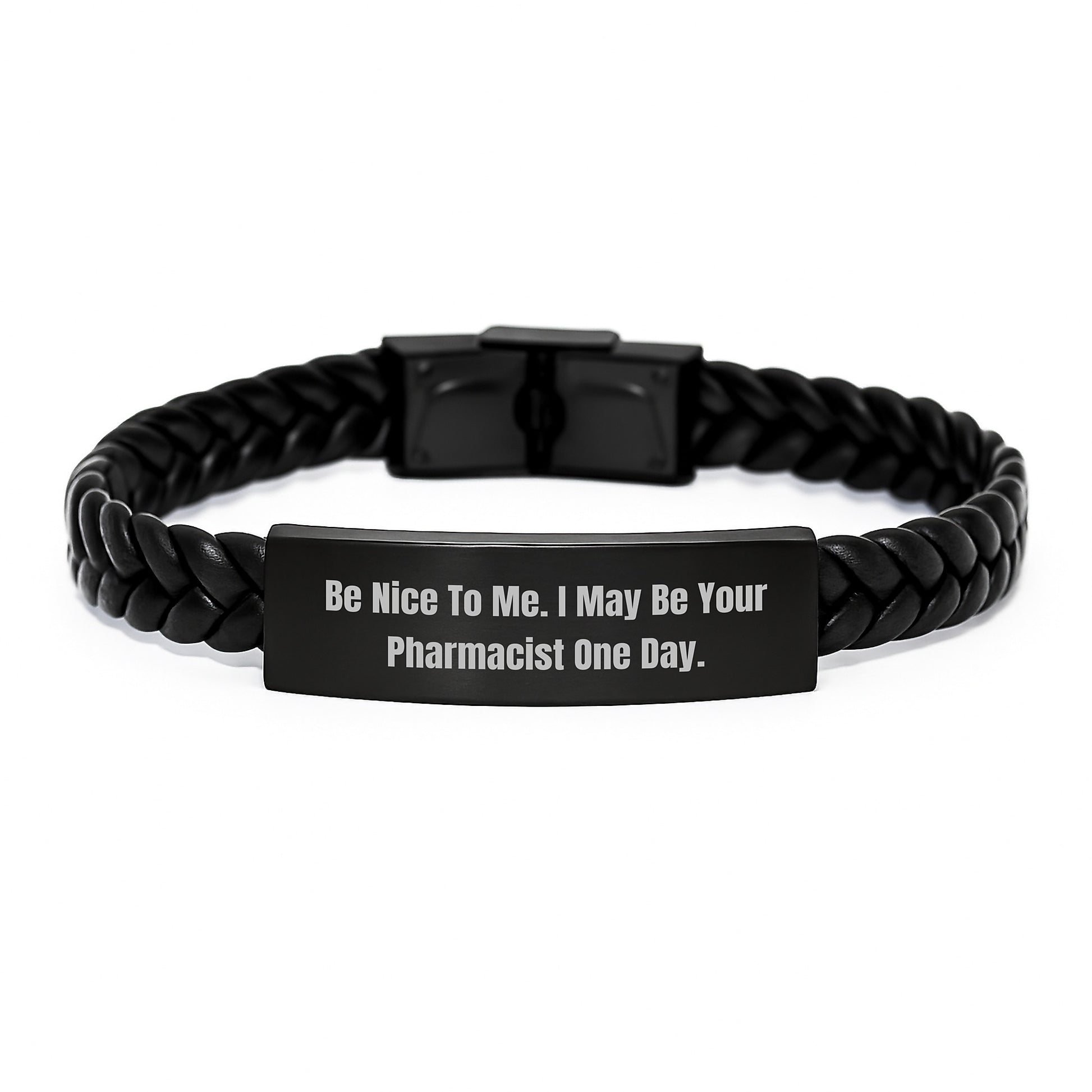 A Funny Gift for Your Favorite Pharmacist, Birthday Unique Gifts from Friends to Coworkers - Interlaced Leather Bracelet with Engraved Stainless Steel - Image 1