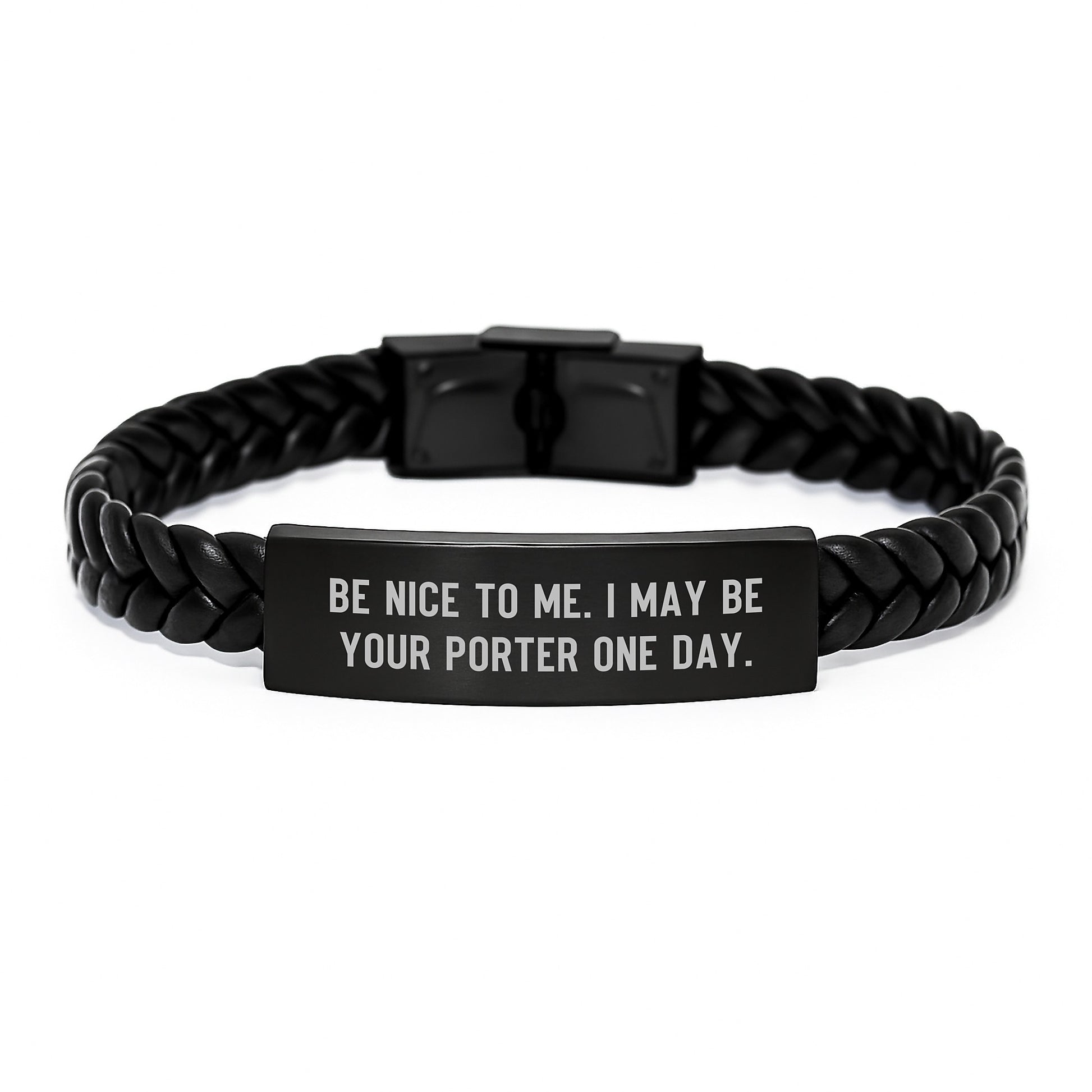 Porter Proud Interlaced Leather Bracelet, Funny Quote Gift for Friends, Unique Men's Graduation Accessories, Gifts from Family, Friends, Coworkers - Image 1