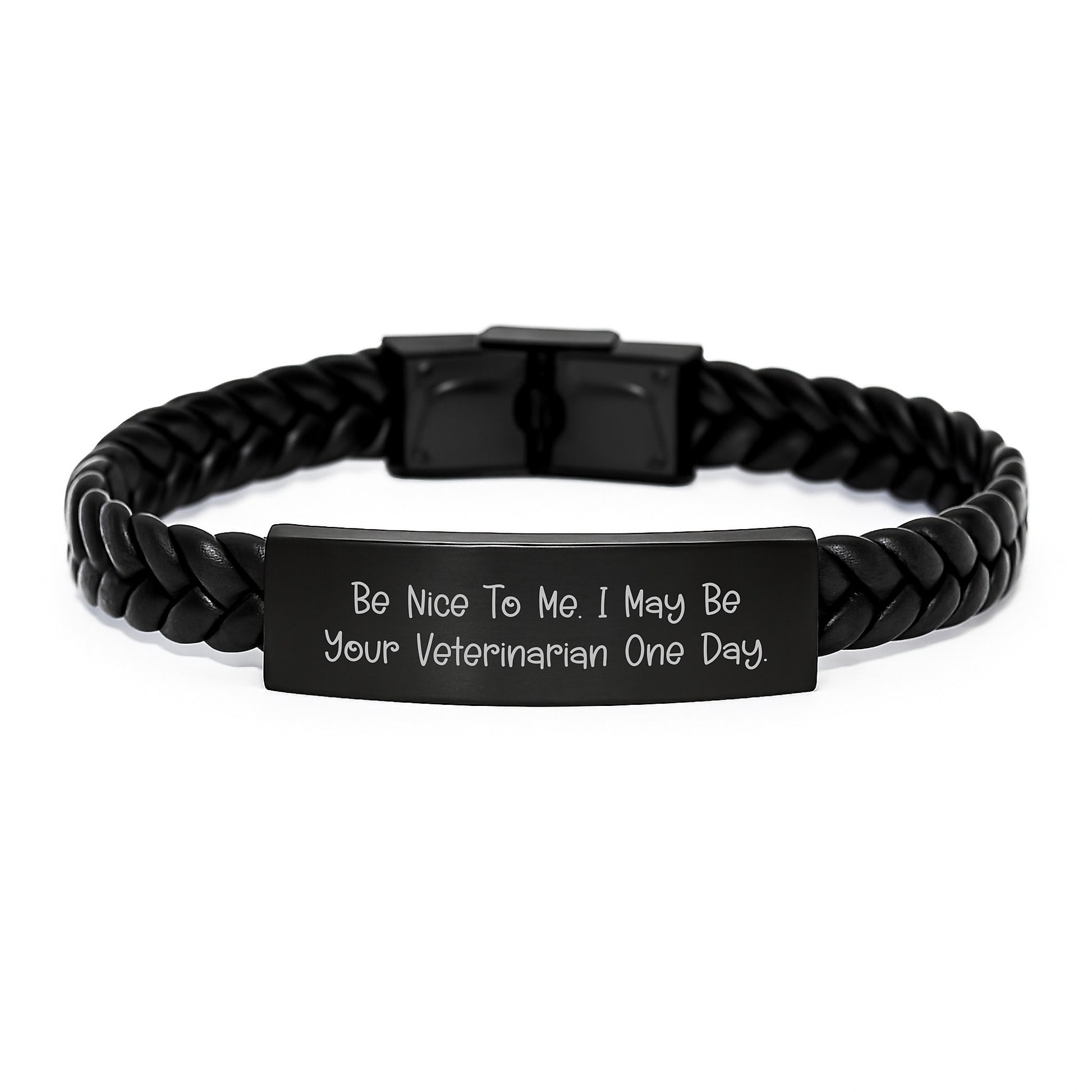 Funny Veterinarian Gifts from Friends for Men, Women, Coworkers, Family Interlaced Leather Bracelet with Be Nice To Me. I May Be Your Veterinarian One Day. - Image 1