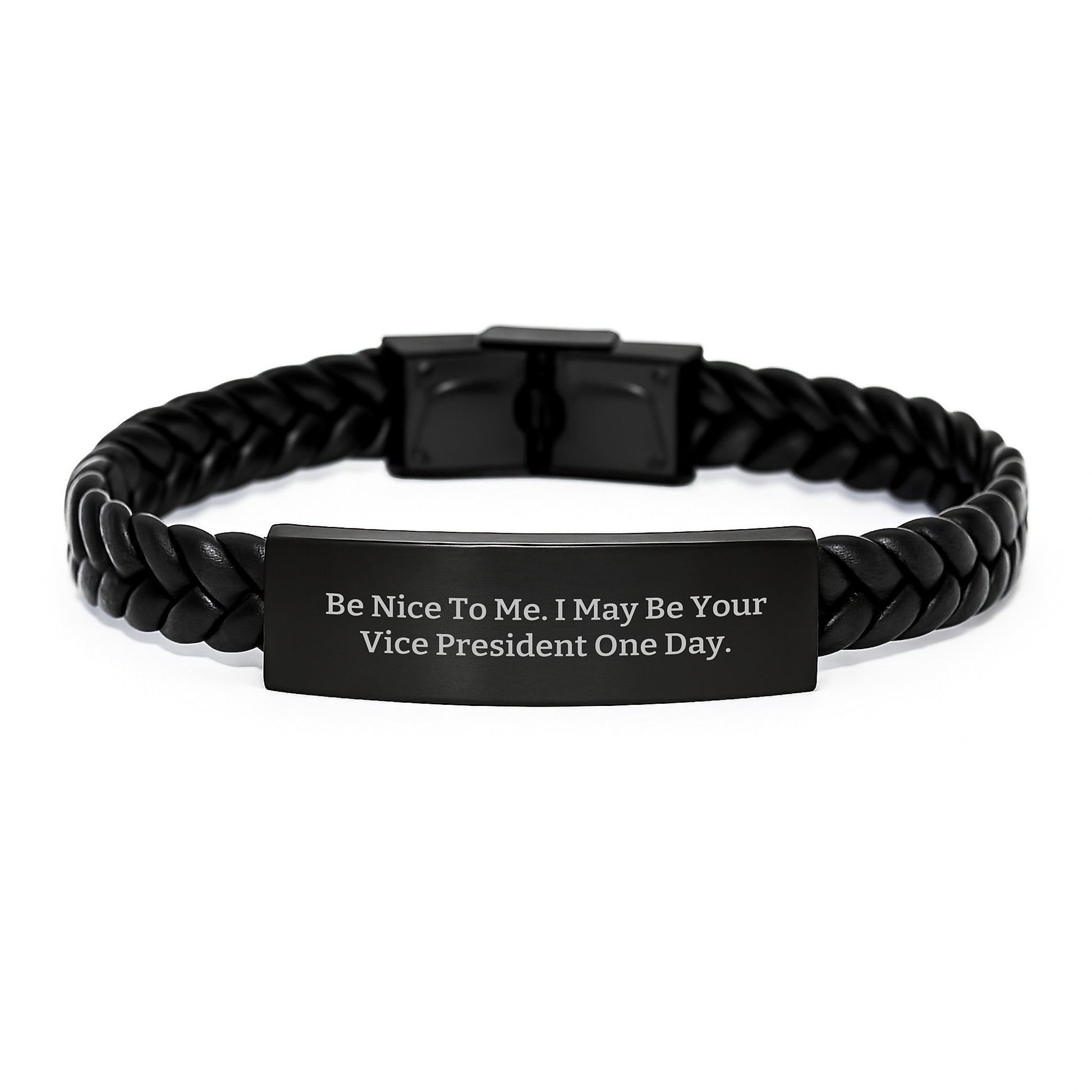 Funny Vice President Gifts for Men - Be Nice To 'Em Interlaced Leather Bracelet, Christmas Unique Gift Ideas for Vice President, Vice President Men's Leather Cuff Bracelet - Image 1