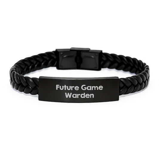 Funny Future Game Warden Gift Ideas, Inspirational Game Warden Interlaced Leather Bracelet, Birthday Unique Gifts from Friends, Gifts for Future Game Wardens - Image 1