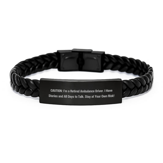 Funny Ambulance Driver Gifts for Men - Christmas Unique Leather Bracelets from Friends and Family - Retired Ambulance Driver Story Quote Interlaced Leather Bracelet - Image 1
