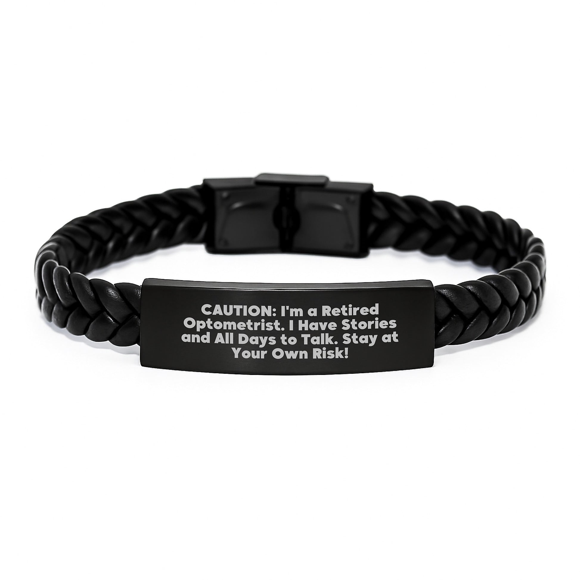 Funny Optometrist Gifts, Interlaced Leather Bracelet for Graduation - 'Caution: I'm A Retired Optometrist...' - Gifts from Friends and Family - Image 1