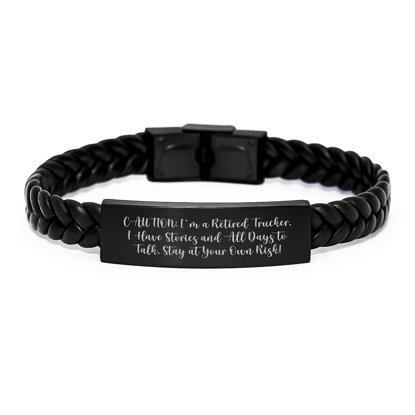 Funny Trucker Gifts for Men, 'I'm A Retired Trucker' Interlaced Leather Bracelet, Christmas Unique Gifts from Friends or Family - Image 1