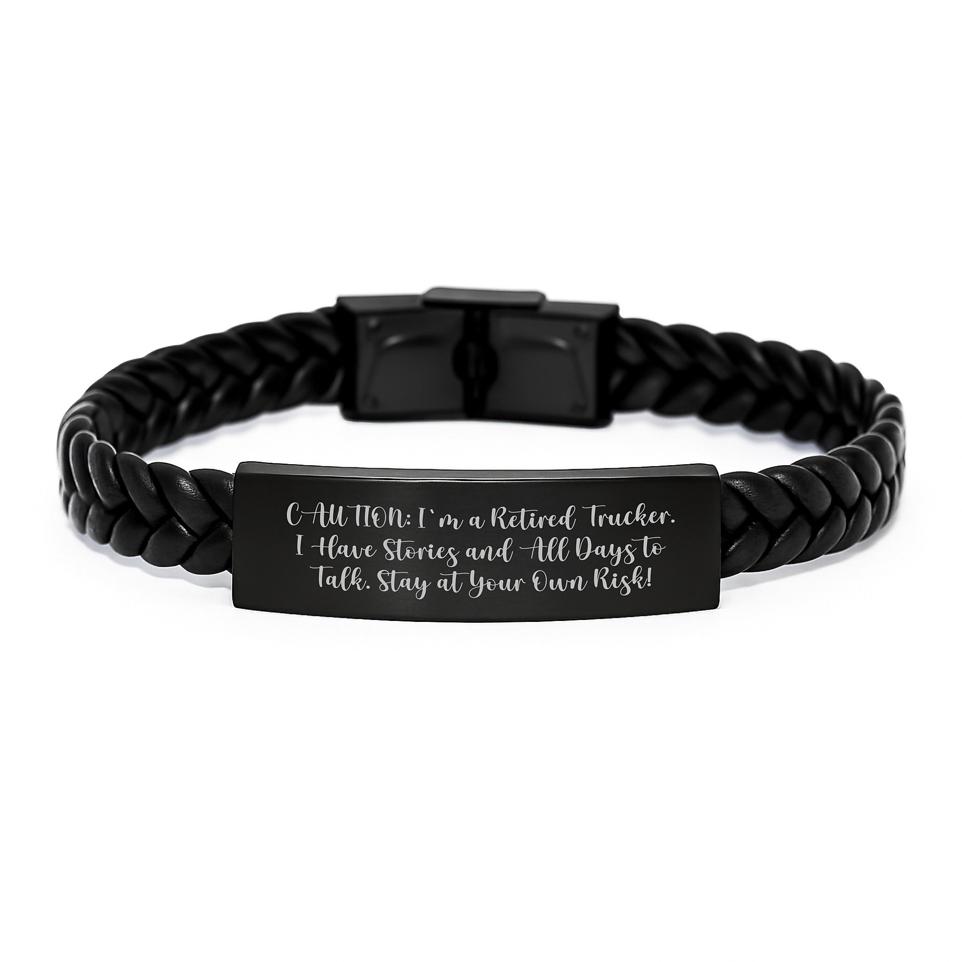 Funny Trucker Gifts for Men, 'I'm A Retired Trucker' Interlaced Leather Bracelet, Christmas Unique Gifts from Friends or Family - Image 1